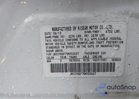 2013 Infiniti G37 Journey from USA, damaged, VIN JN1CV6AP7DM723407